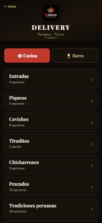 App de Pangoa: Landing con delivery