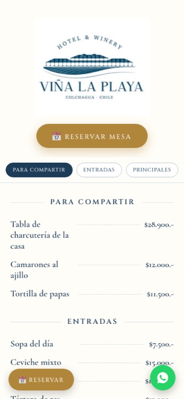 App de Hotel Viña La Playa: Landing con carta y reservas